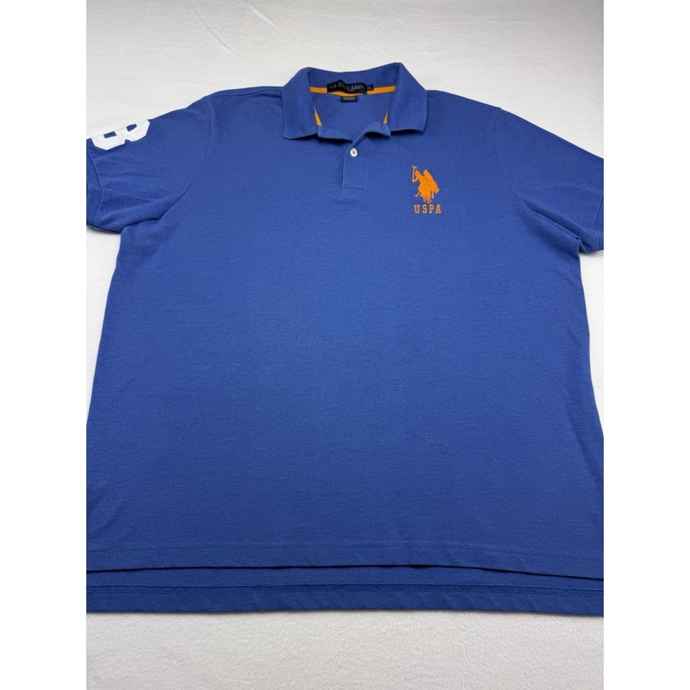 US Polo Assn Polo Shirt Mens XL Blue Orange Big Logo Number 3 Short Sleeve